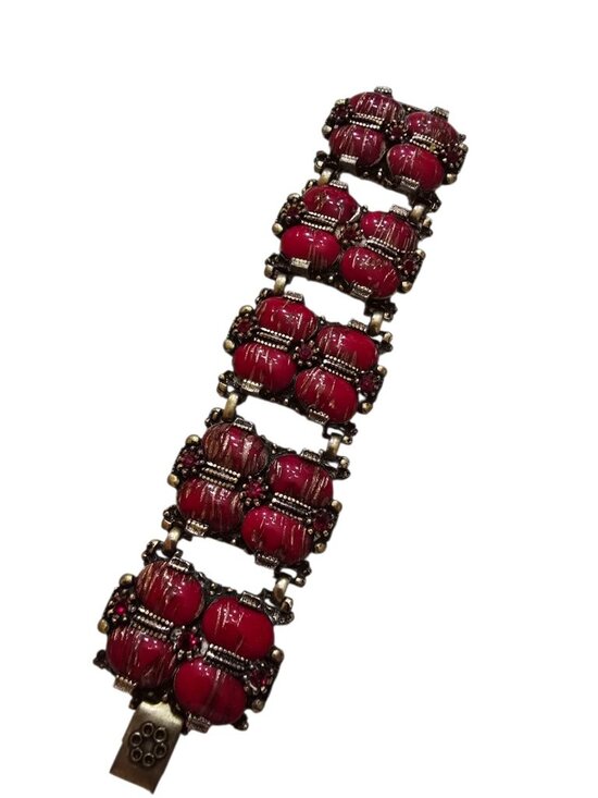 Vintage Heavy Glass Fluss Panel Bracelet (A9481) - Picture 1 of 7